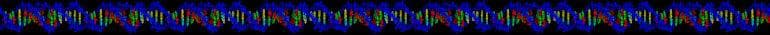 Long narrow stripe of colorful spiraling DNA.